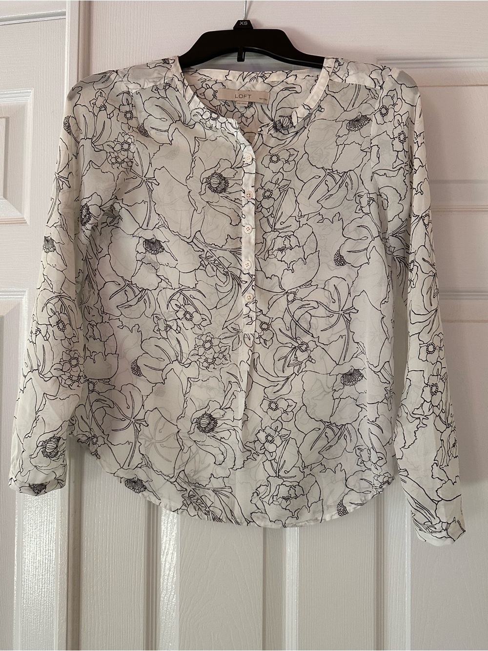 LOFT White Button-Down Floral Print Blouse